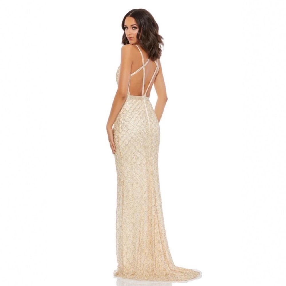 New Mac Duggal Embellished Champagne Gold Prom Dress 4